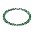2er Set - Grüner Kristall, Weißer Zirkonia Armband ca. 19 cm, Nickelfreies Messing