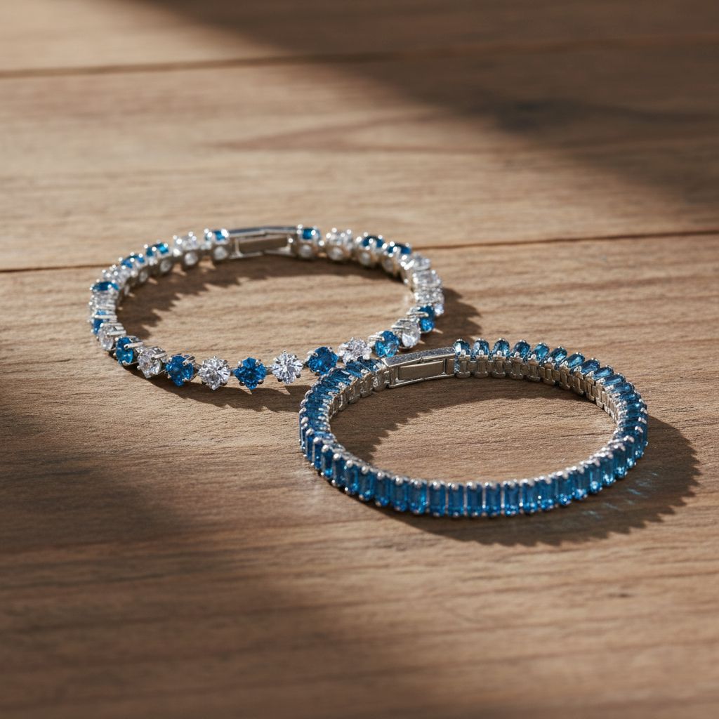 2er Set - Blauer Zirkonia, Weißer Zirkonia Armband ca. 19 cm, Nickelfreies Messing