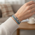 2er Set - Blauer Zirkonia, Weißer Zirkonia Armband ca. 19 cm, Nickelfreies Messing