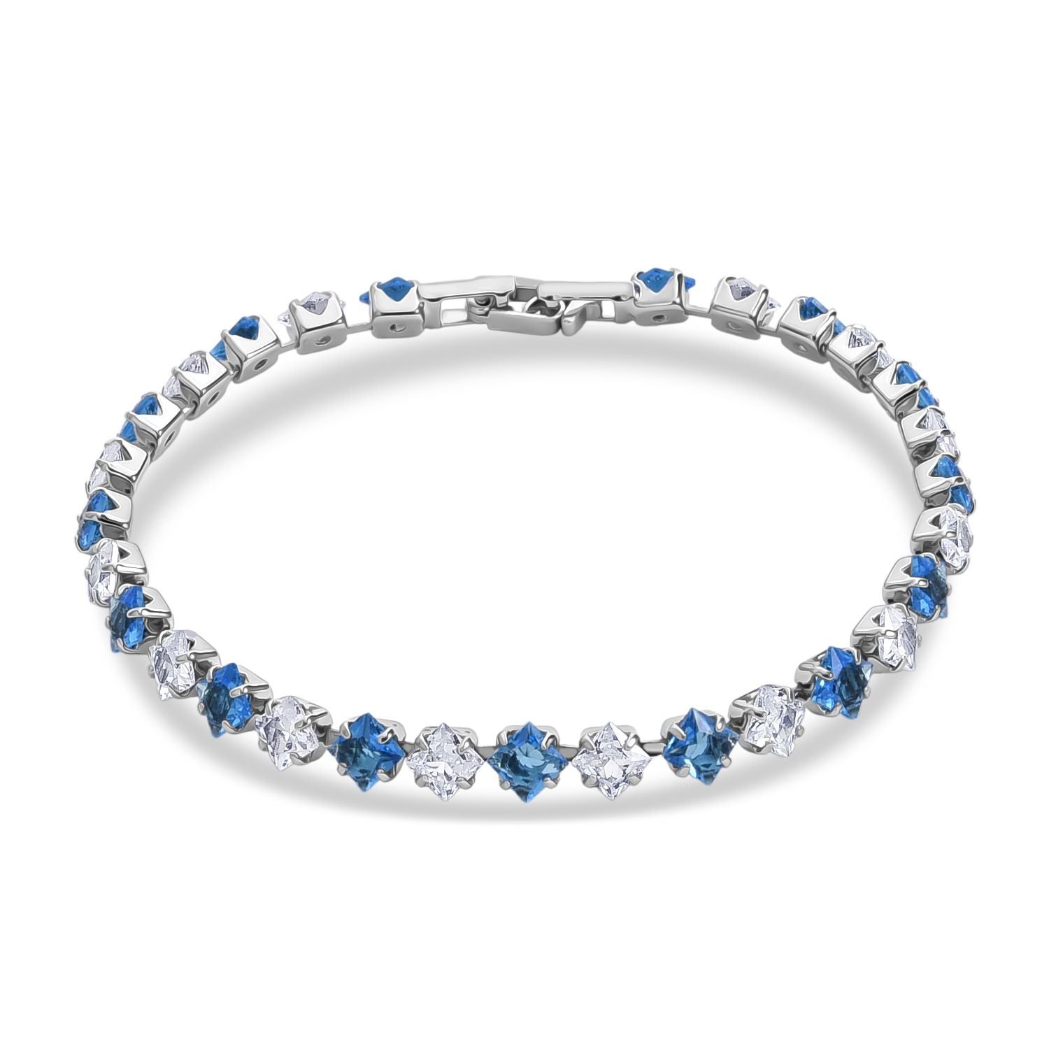2er Set - Blauer Zirkonia, Weißer Zirkonia Armband ca. 19 cm, Nickelfreies Messing