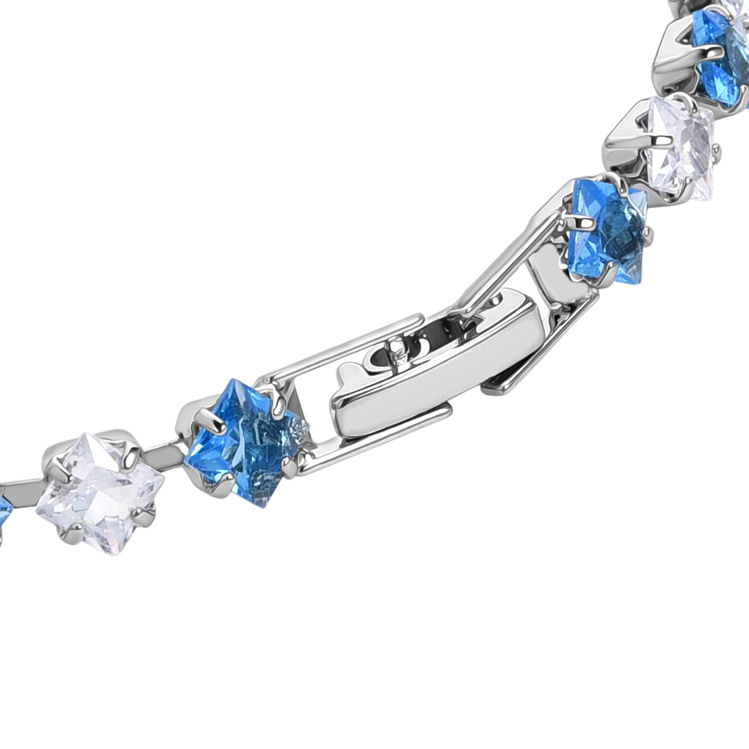 2er Set - Blauer Zirkonia, Weißer Zirkonia Armband ca. 19 cm, Nickelfreies Messing
