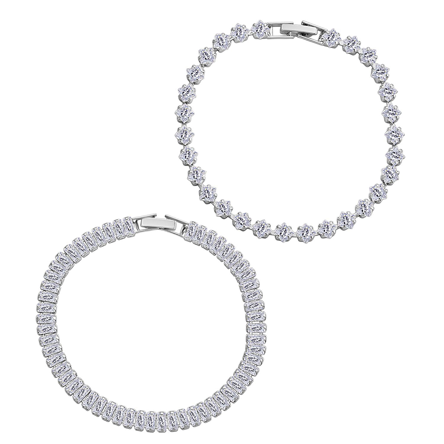 2er Set - Weißer Zirkonia Armband ca. 19 cm, Nickelfreies Messing
