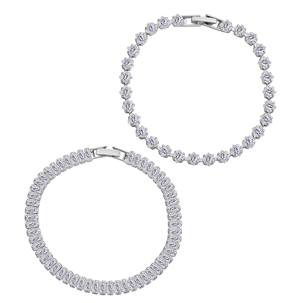 2er Set - Weißer Zirkonia Armband ca. 19 cm, Nickelfreies Messing