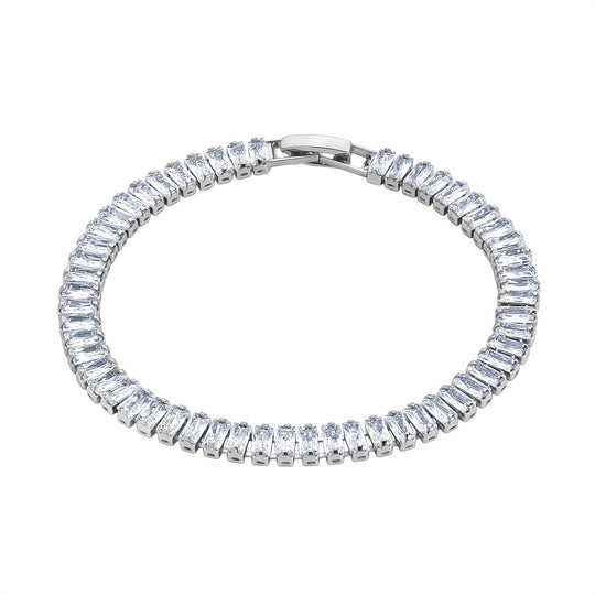 2er Set - Weißer Zirkonia Armband ca. 19 cm, Nickelfreies Messing