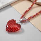 2er Set - Roter Kristall Herz Anhänger und beads Halskette mit  Varioclip-Verschluss, ca. 50 cm