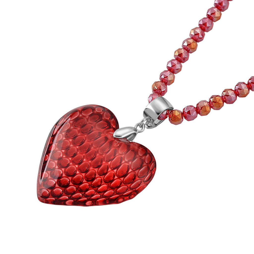 2er Set - Roter Kristall Herz Anhänger und beads Halskette mit  Varioclip-Verschluss, ca. 50 cm
