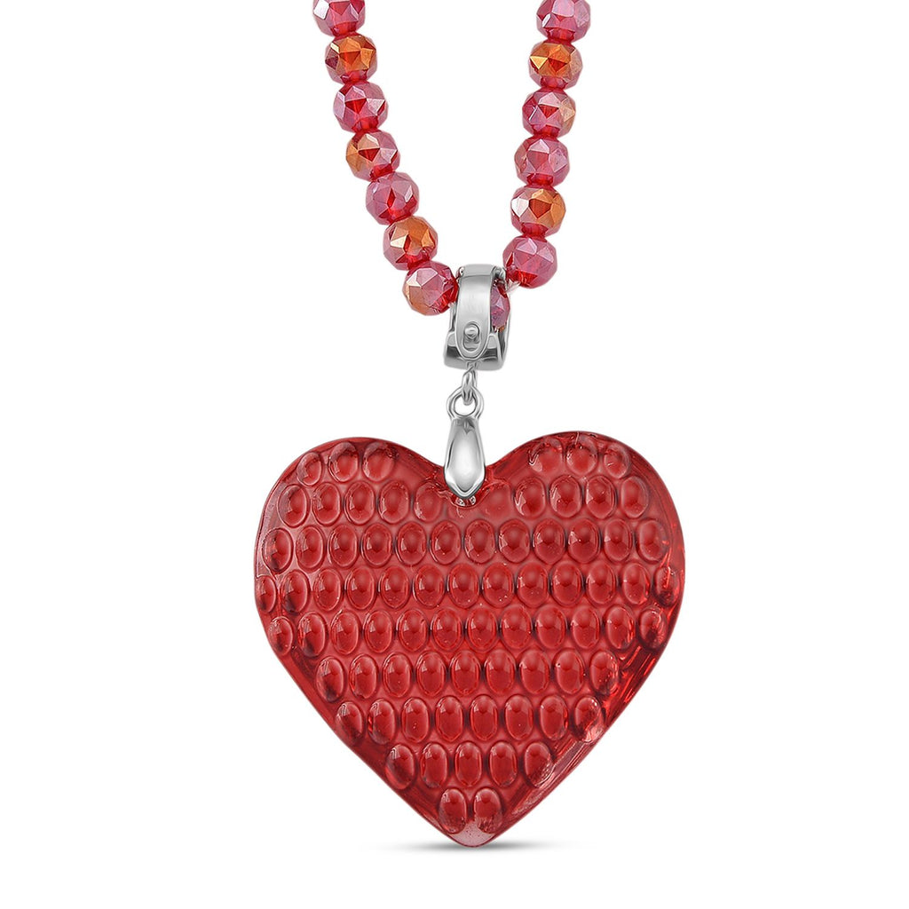 2er Set - Roter Kristall Herz Anhänger und beads Halskette mit  Varioclip-Verschluss, ca. 50 cm