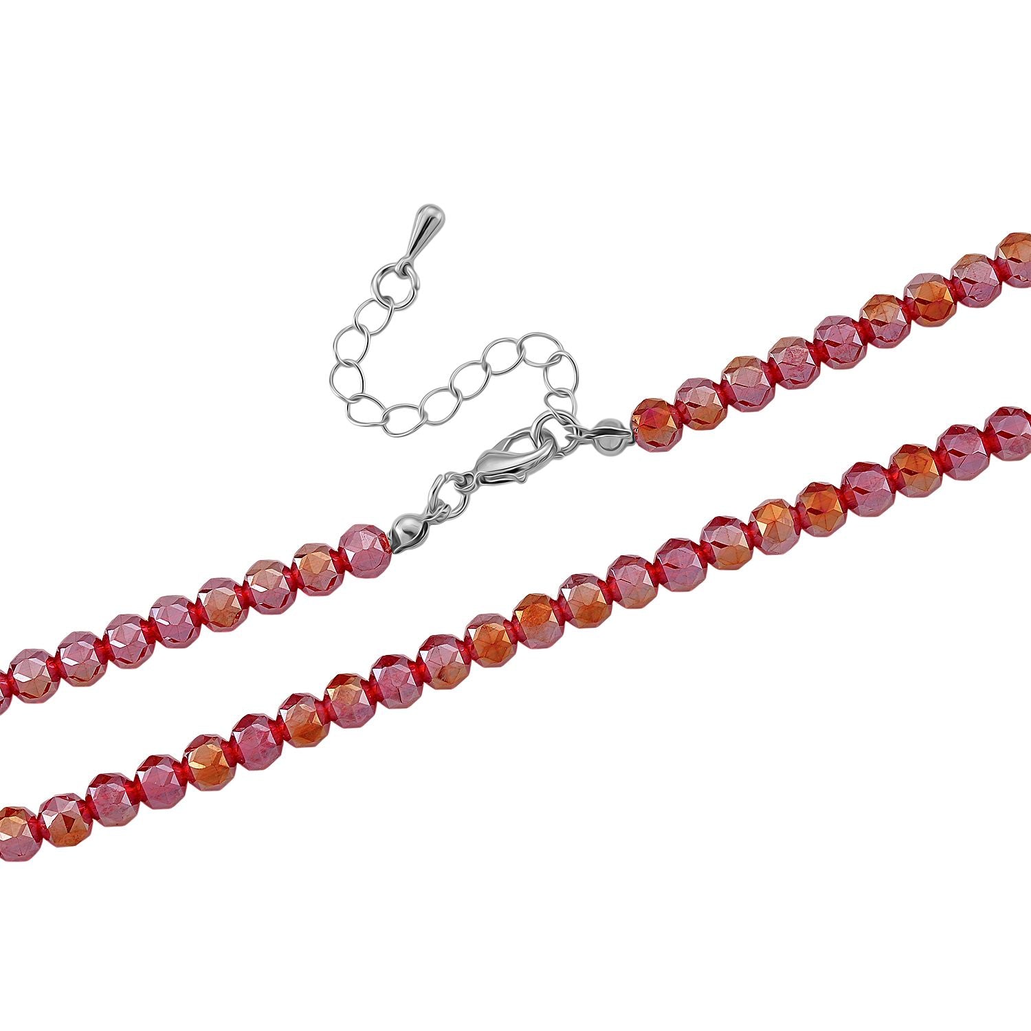 2er Set - Roter Kristall Herz Anhänger und beads Halskette mit  Varioclip-Verschluss, ca. 50 cm