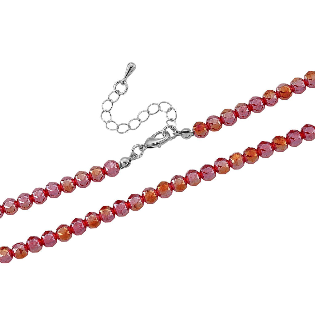 2er Set - Roter Kristall Herz Anhänger und beads Halskette mit  Varioclip-Verschluss, ca. 50 cm