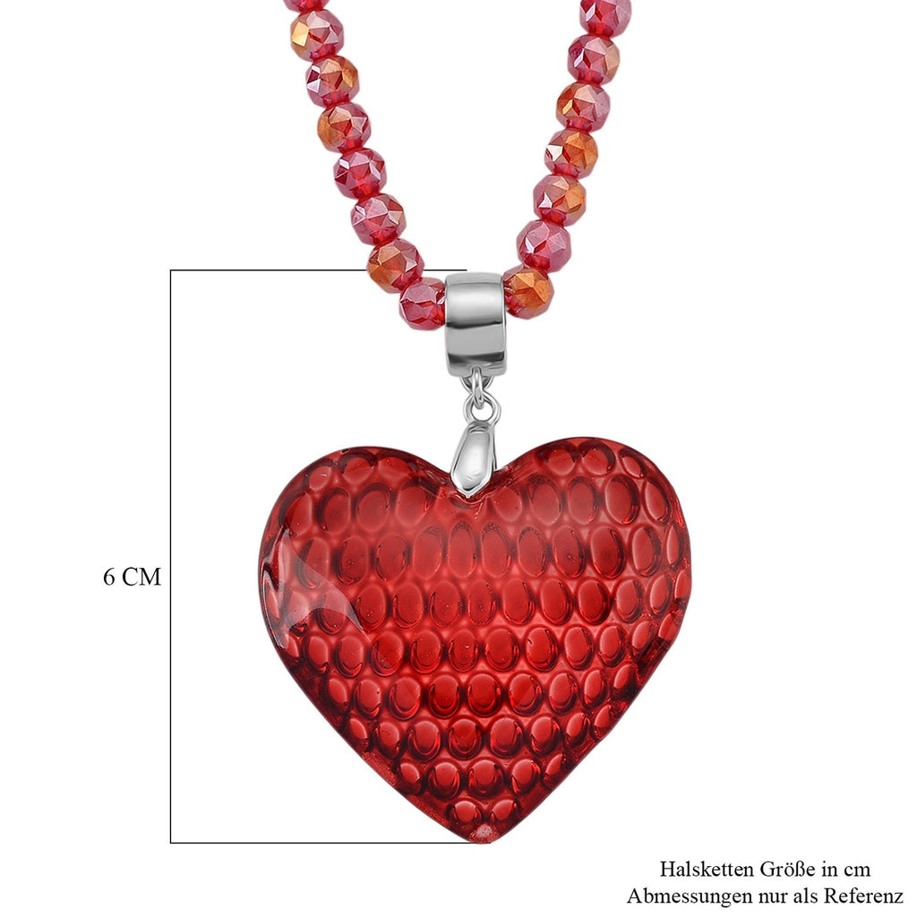 2er Set - Roter Kristall Herz Anhänger und beads Halskette mit  Varioclip-Verschluss, ca. 50 cm