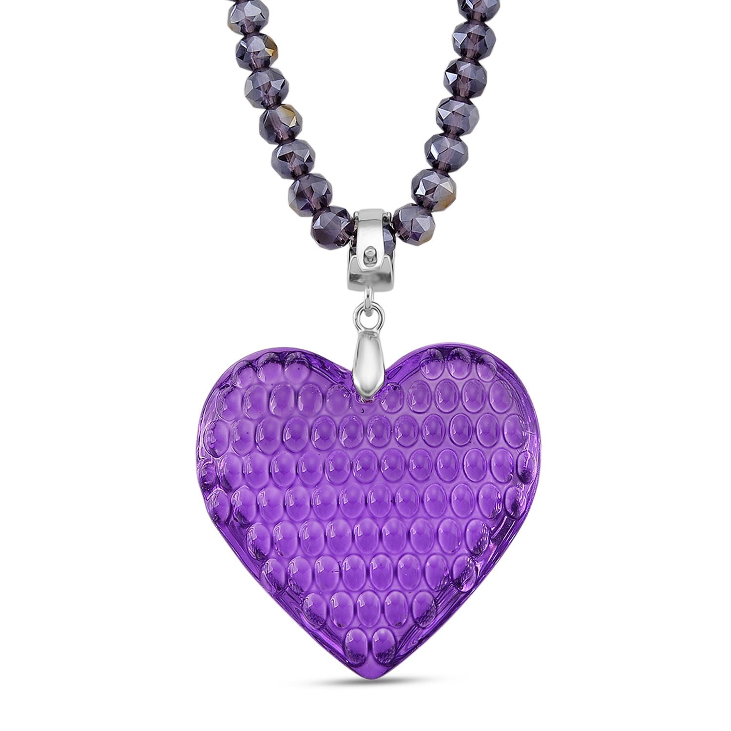 2er Set - Lila Herz Anhänger und beads Halskette mit  Varioclip-Verschluss, ca. 50 cm