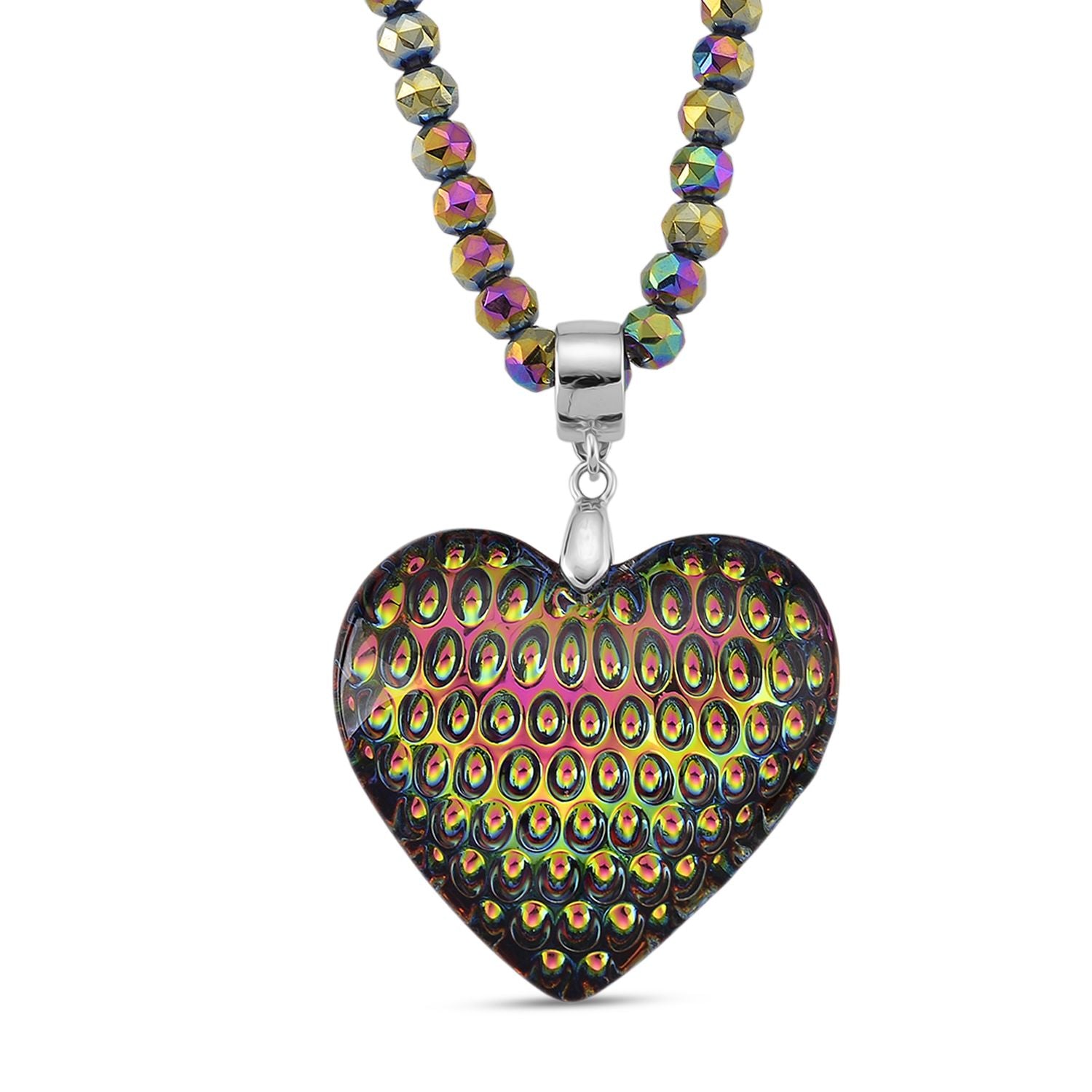 2er Set - Mysticher regenbogen Kristall Herz Anhänger und beads Halskette mit Varioclip-Verschluss, ca. 50 cm
