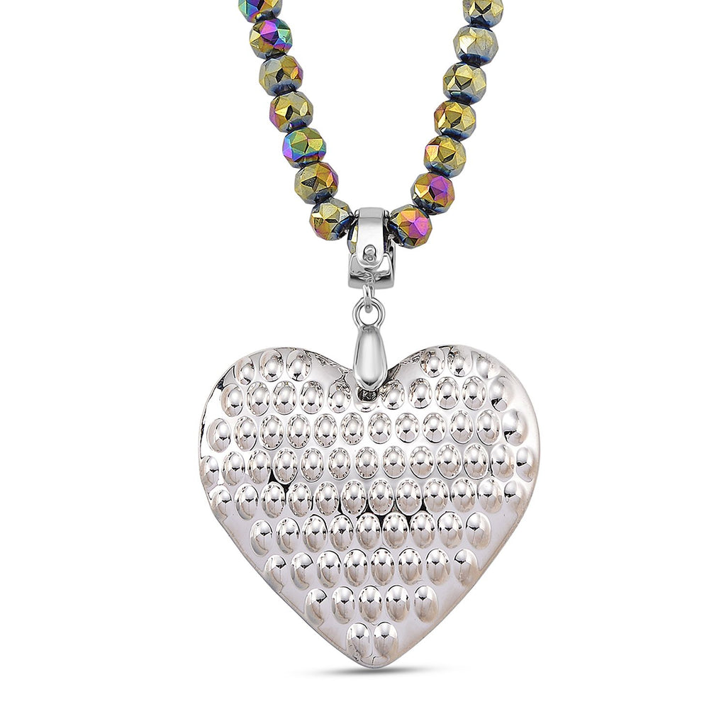 2er Set - Mysticher regenbogen Kristall Herz Anhänger und beads Halskette mit Varioclip-Verschluss, ca. 50 cm