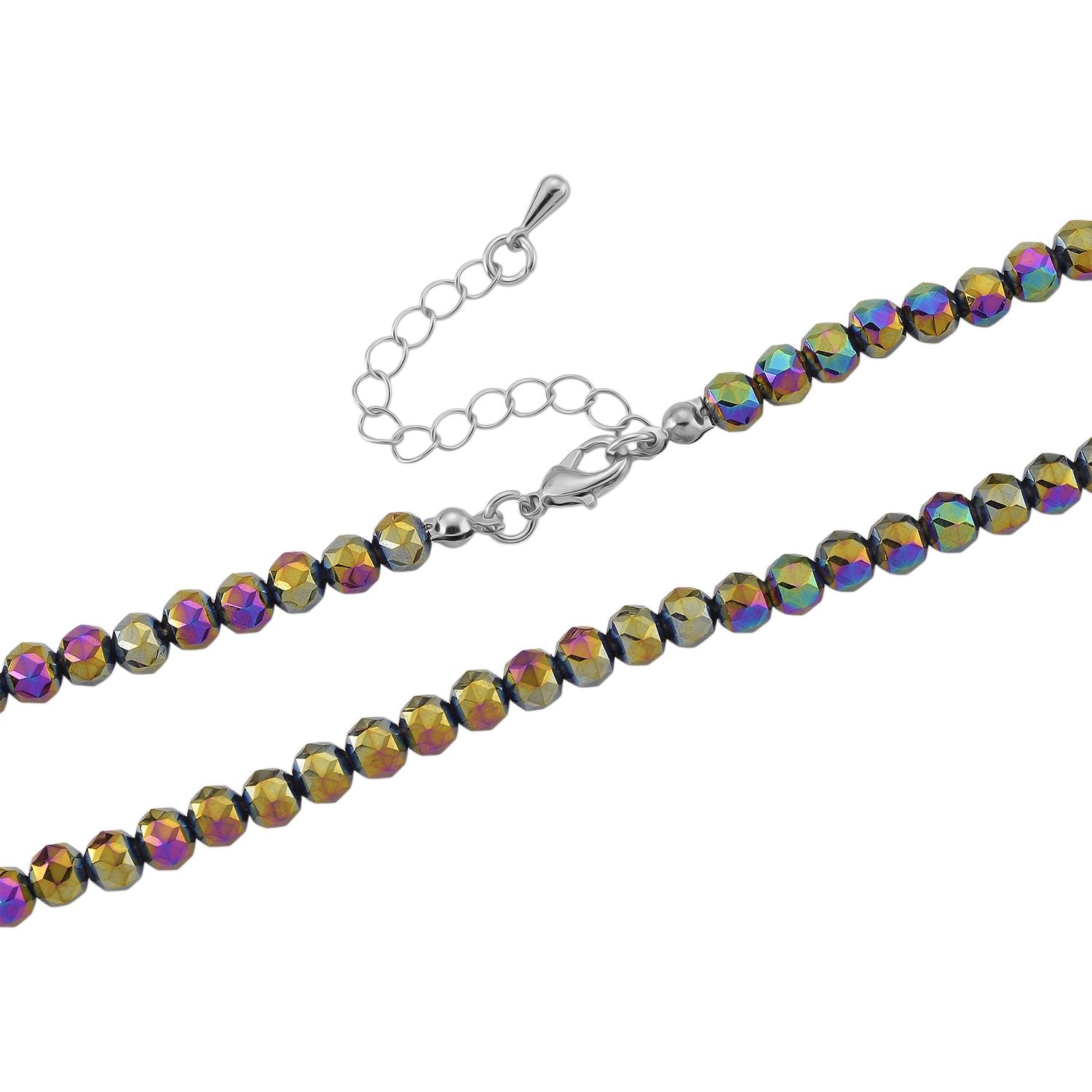 2er Set - Mysticher regenbogen Kristall Herz Anhänger und beads Halskette mit Varioclip-Verschluss, ca. 50 cm