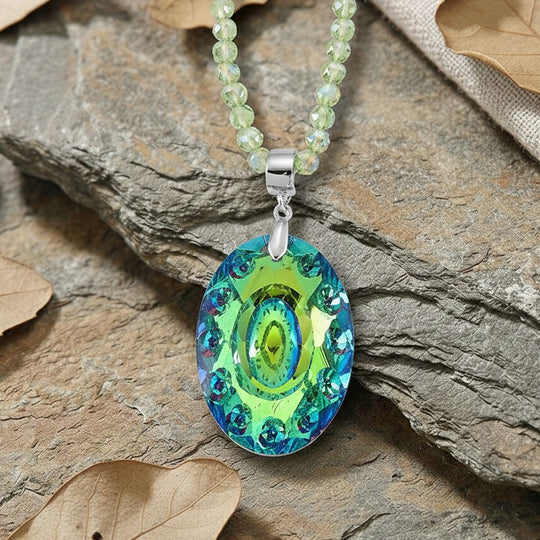 Grüner Kristall Schmuckset ca. 60 cm + 5 cm Extender