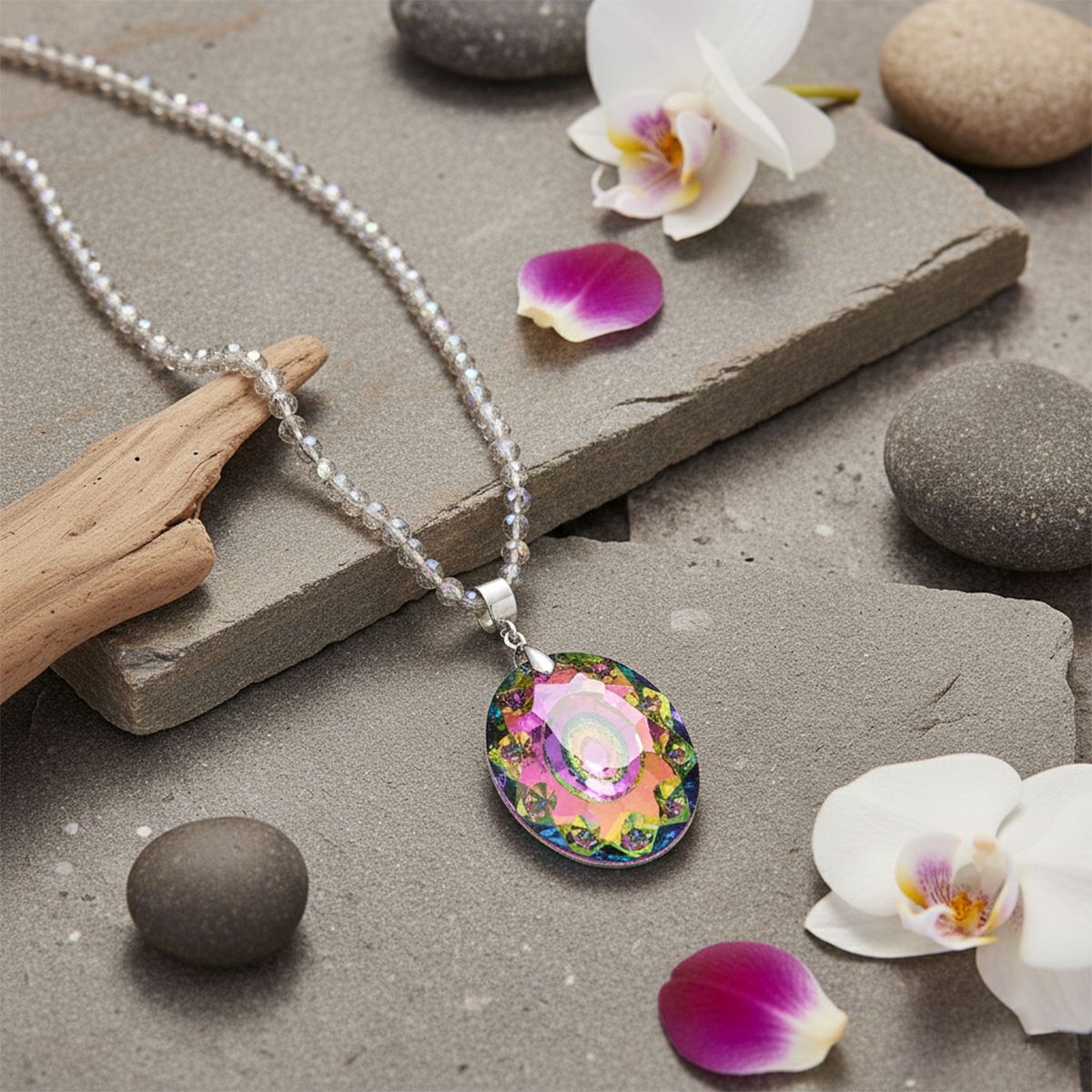 Mysticher Regenbogen Kristall Anhänger mit 60+5cm Kette, Legierung