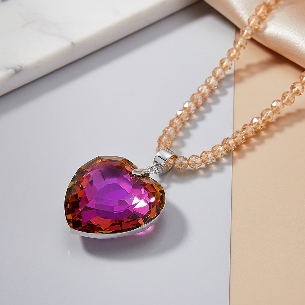 Oranger magischer Farb-Kristall Anhänger mit Kette ca. 60 cm + 5 cm Extender