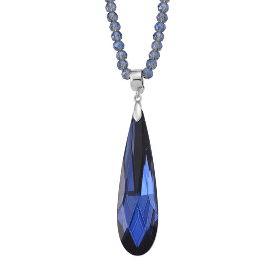 Blauer Kristall Anhänger mit 60+5cm Kette, Legierung