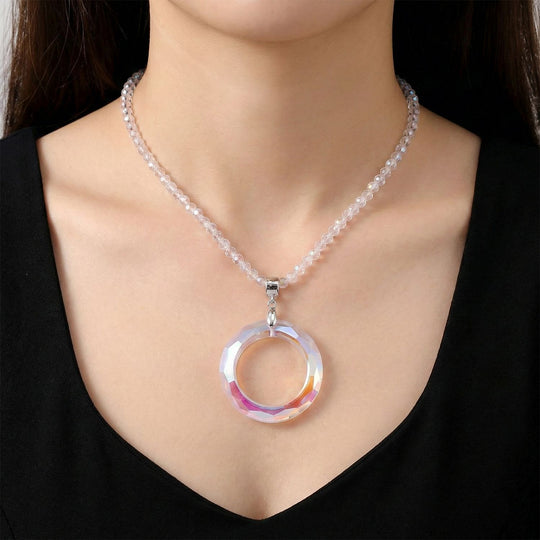 2er Set - Weißer Anhänger mit Kette ca. 60 cm + 5 cm Extender, Magie Farbe Kristall