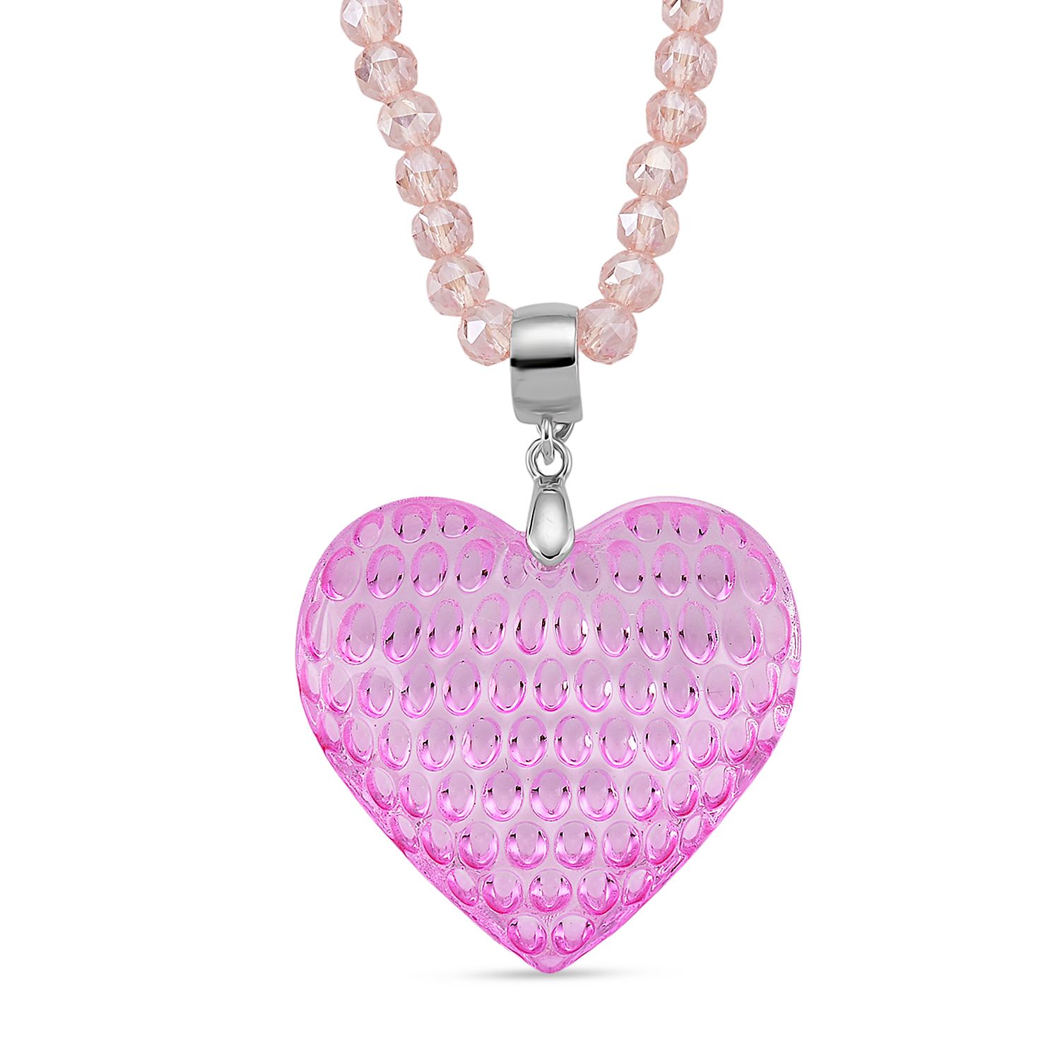 2er Set - Rosa Kristall Herz Anhänger und beads Halskette mit  Varioclip-Verschluss, ca. 50 cm