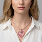 2er Set - Rosa Kristall Herz Anhänger und beads Halskette mit  Varioclip-Verschluss, ca. 50 cm