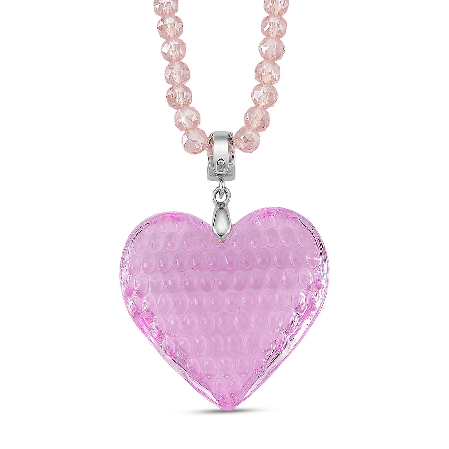 2er Set - Rosa Kristall Herz Anhänger und beads Halskette mit  Varioclip-Verschluss, ca. 50 cm