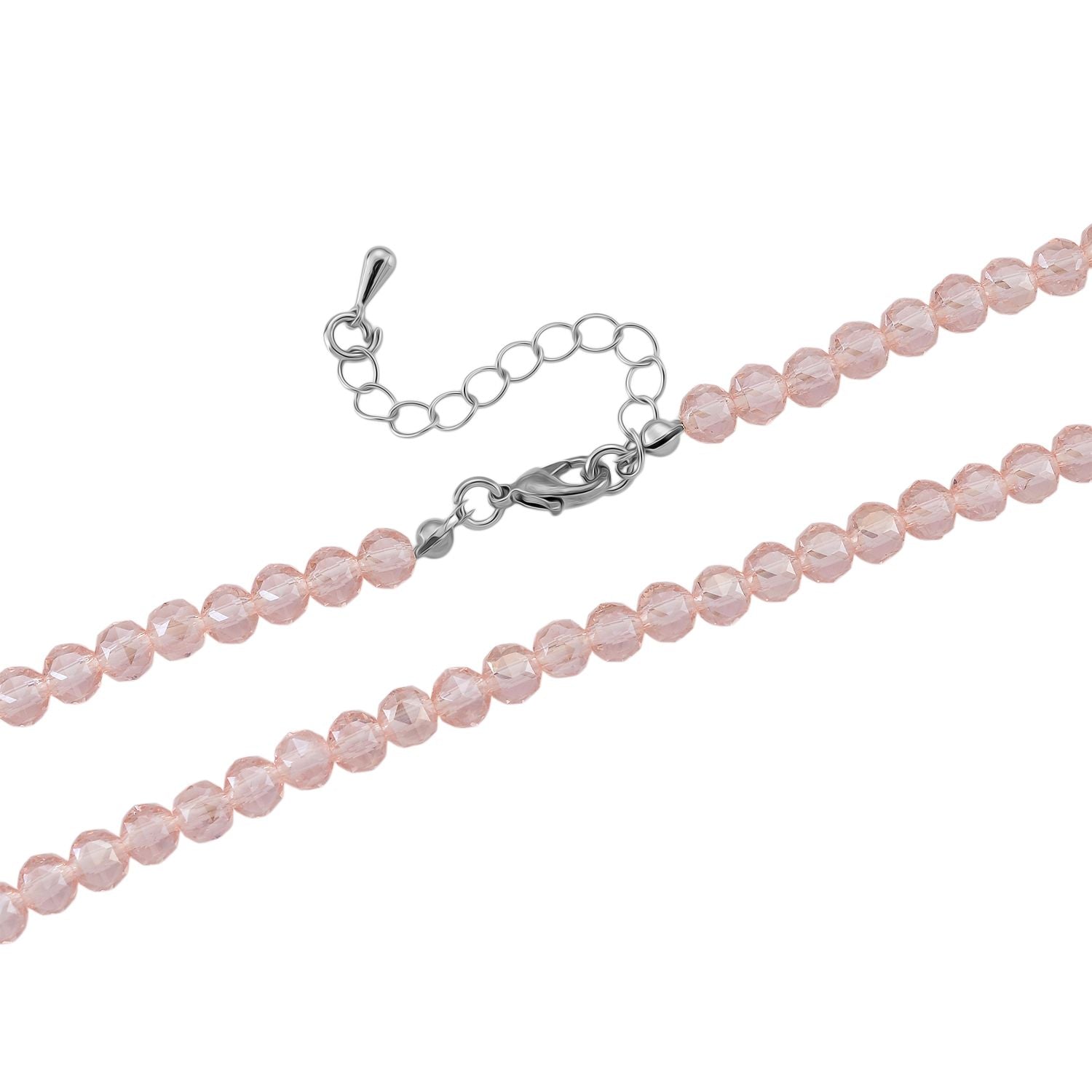 2er Set - Rosa Kristall Herz Anhänger und beads Halskette mit  Varioclip-Verschluss, ca. 50 cm