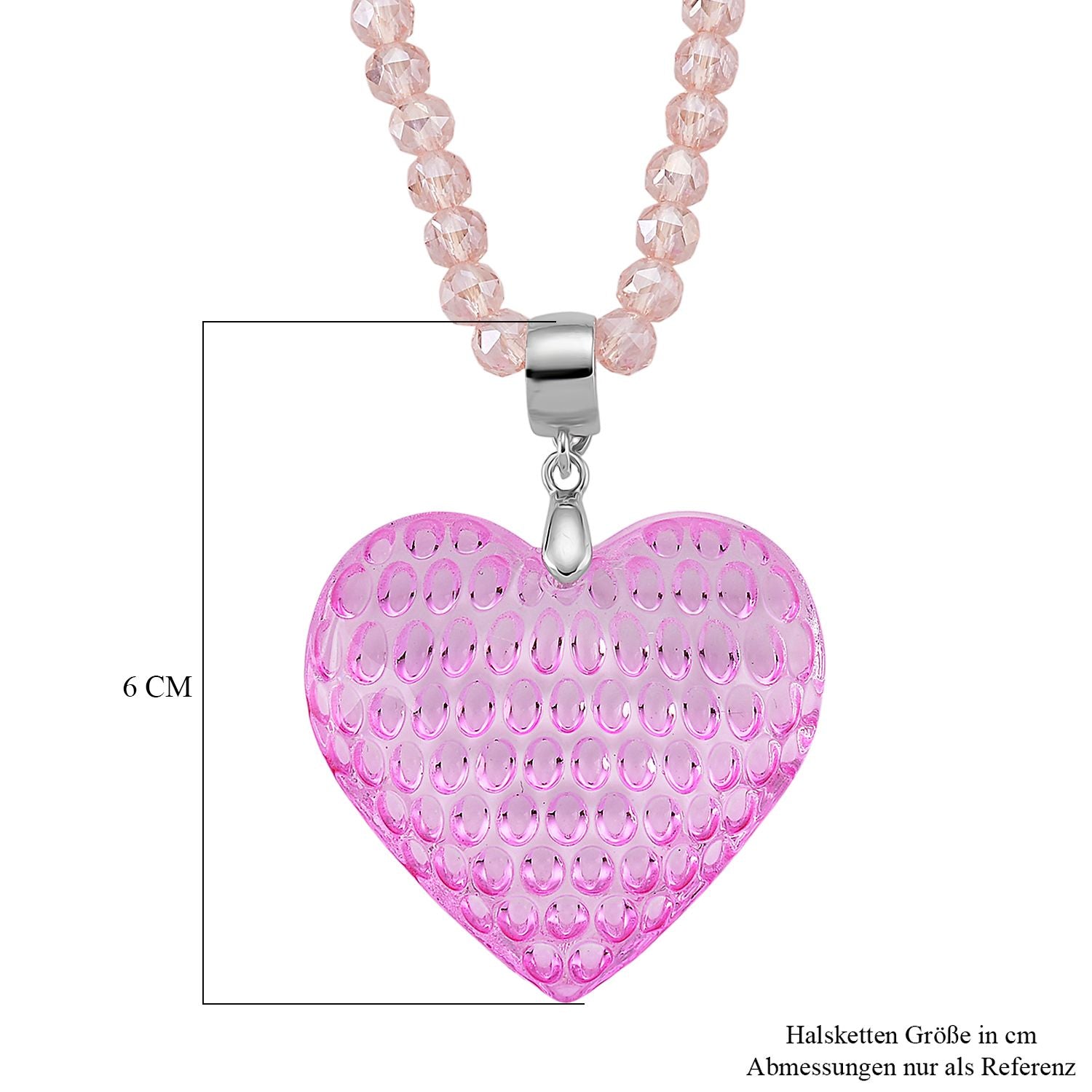 2er Set - Rosa Kristall Herz Anhänger und beads Halskette mit  Varioclip-Verschluss, ca. 50 cm