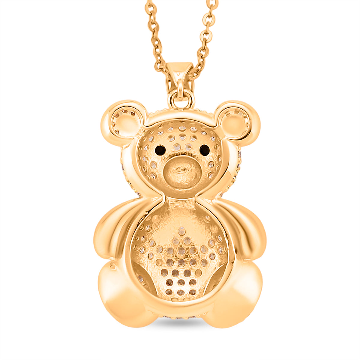 Weißer und schwarzer Zirkonia Teddybär Anhänger mit 50cm Kette, Messing vergoldet