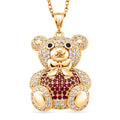 Teddybär-Anhänger mit Kette und rotem Zirkonia, ca. 50 cm, 2,00 ct