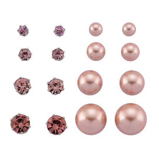 Rosa  Muschelkernperle (4-10 mm), Rosa Kristall Schmuckset 316L Edelstahl, Nickelfreies Messing