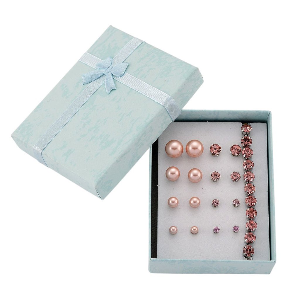 Rosa  Muschelkernperle (4-10 mm), Rosa Kristall Schmuckset 316L Edelstahl, Nickelfreies Messing