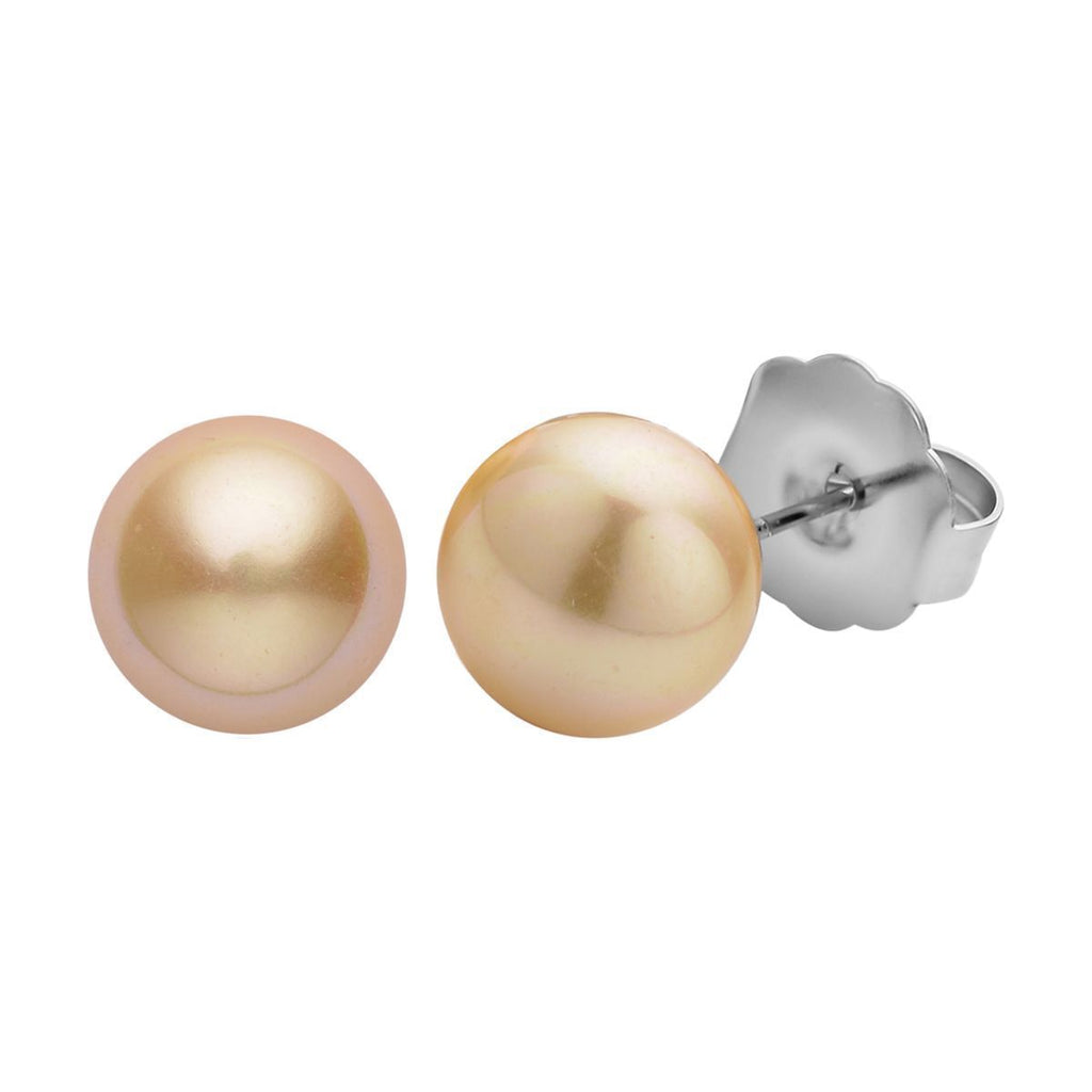 9er Set - Goldene Muschelkernperle Armband und Ohrringe (4-10 mm), Gelber Kristall, 316L Edelstahl Gelb, Nickelfreies Messing, Goldfarben