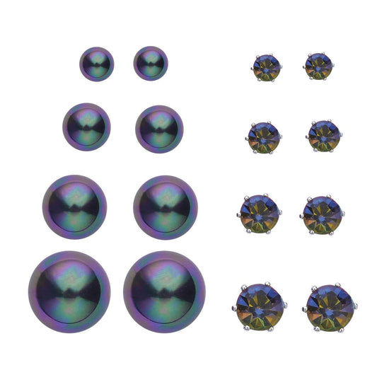 Mehrfarbige Muschelperlen (4-10 mm), Mysticher regenbogen kristall Schmuckset 316L Edelstahl, Nickelfreies Messing