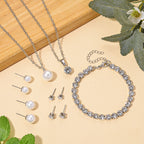 Weiße Muschelkernperle (8-12 mm), Weißer Kristall Schmuckset 316L Edelstahl, Nickelfreies Messing