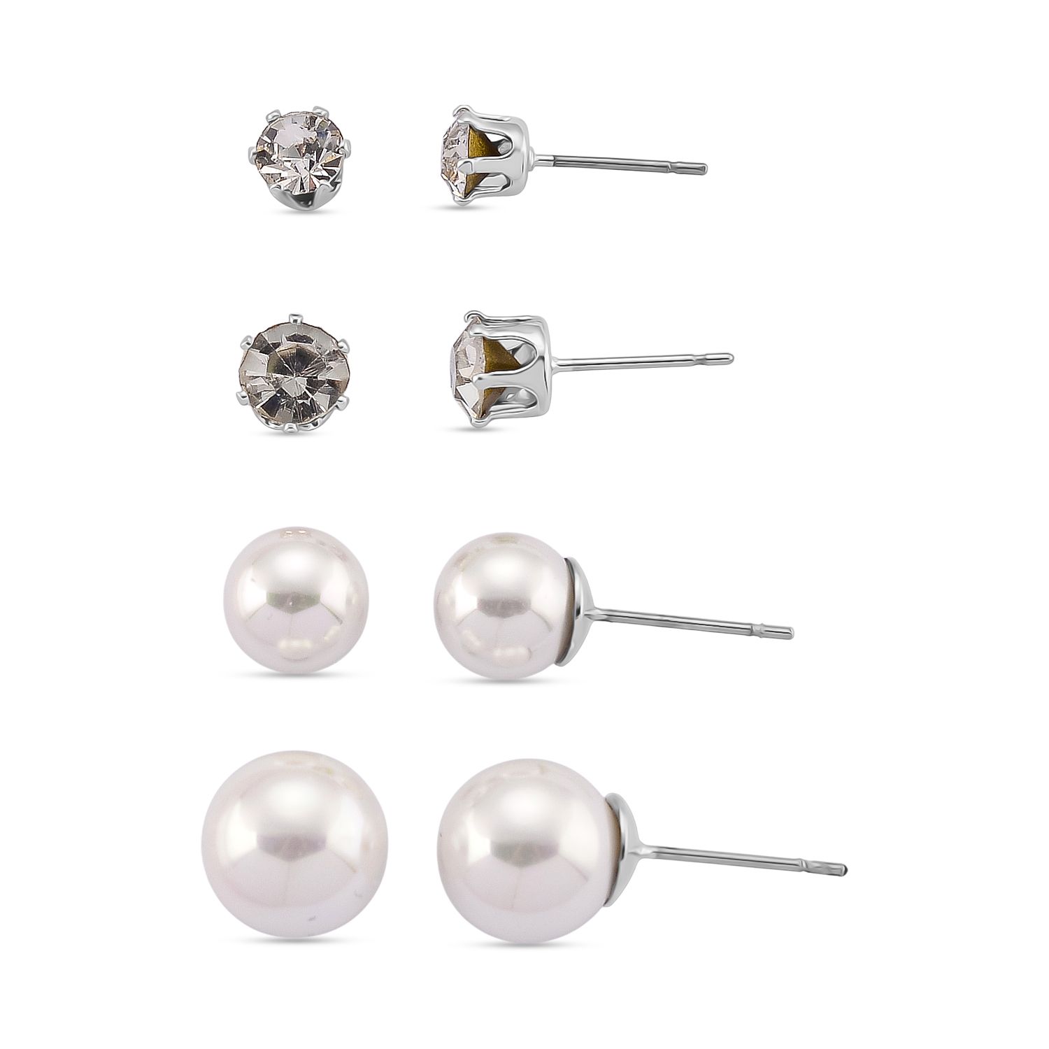 Weiße Muschelkernperle (8-12 mm), Weißer Kristall Schmuckset 316L Edelstahl, Nickelfreies Messing