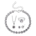 4er Set - Weißer Kristall Schmuckset Nickelfreies Messing Silberfarben, Flexibles (Größe 17.00-18.00)