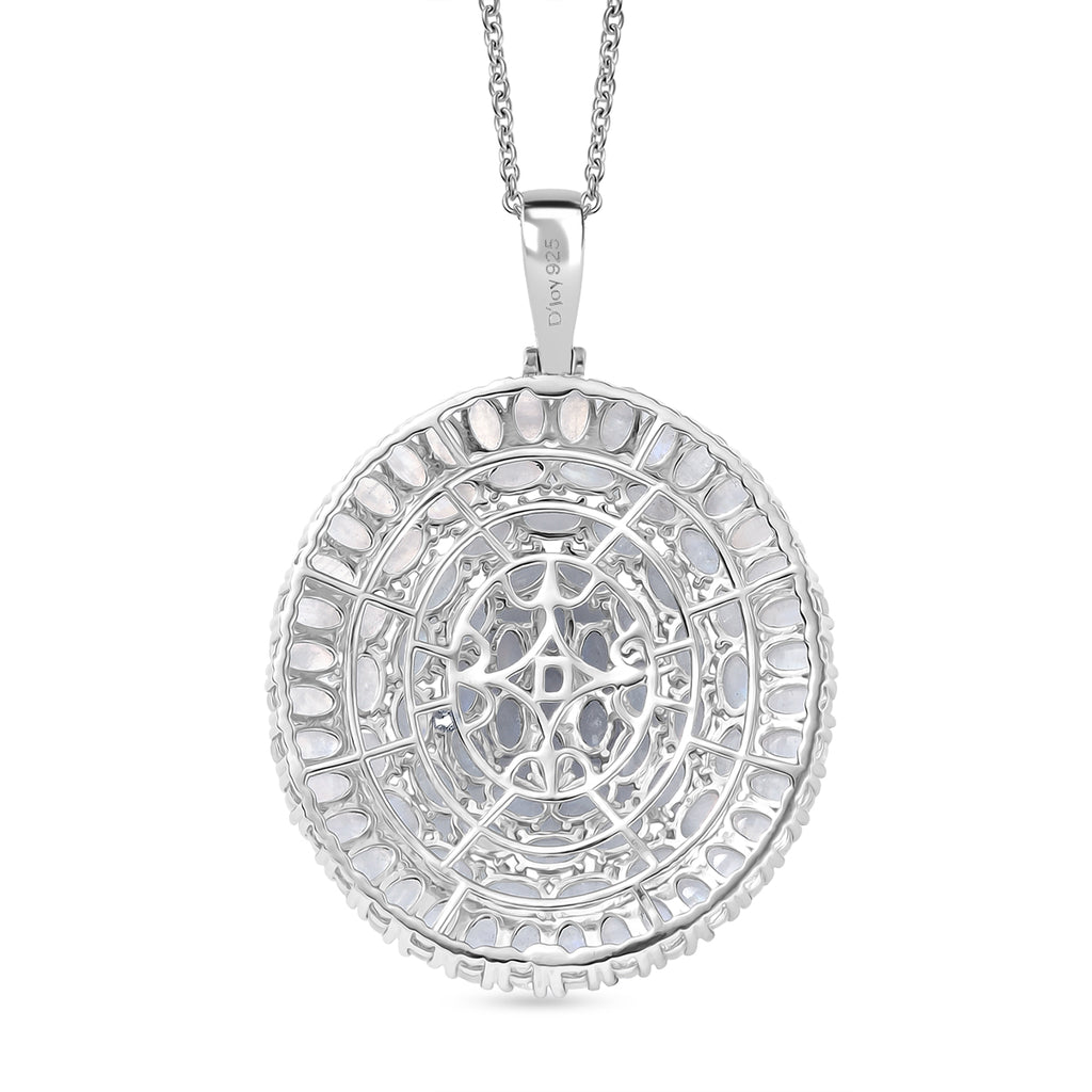 D'Joy Meetiyagoda Regenbogen Mondstein Anhänger mit Kette, ca. 50 cm 925 Silber rhodiniert ca. 26.01 ct
