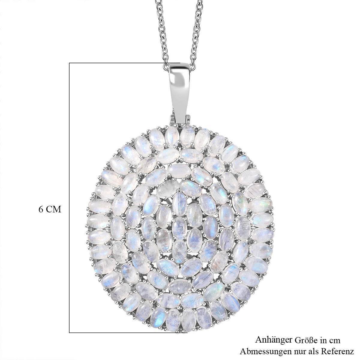 D'Joy Meetiyagoda Regenbogen Mondstein Anhänger mit Kette, ca. 50 cm 925 Silber rhodiniert ca. 26.01 ct