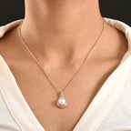 EVER TRUE Pfirsich-Süßwasser Perle (9-9.5 mm), Weißer Zirkon Anhänger, roséfarbenes nickelfreies Messing, 316L Edelstahlkette 50 cm