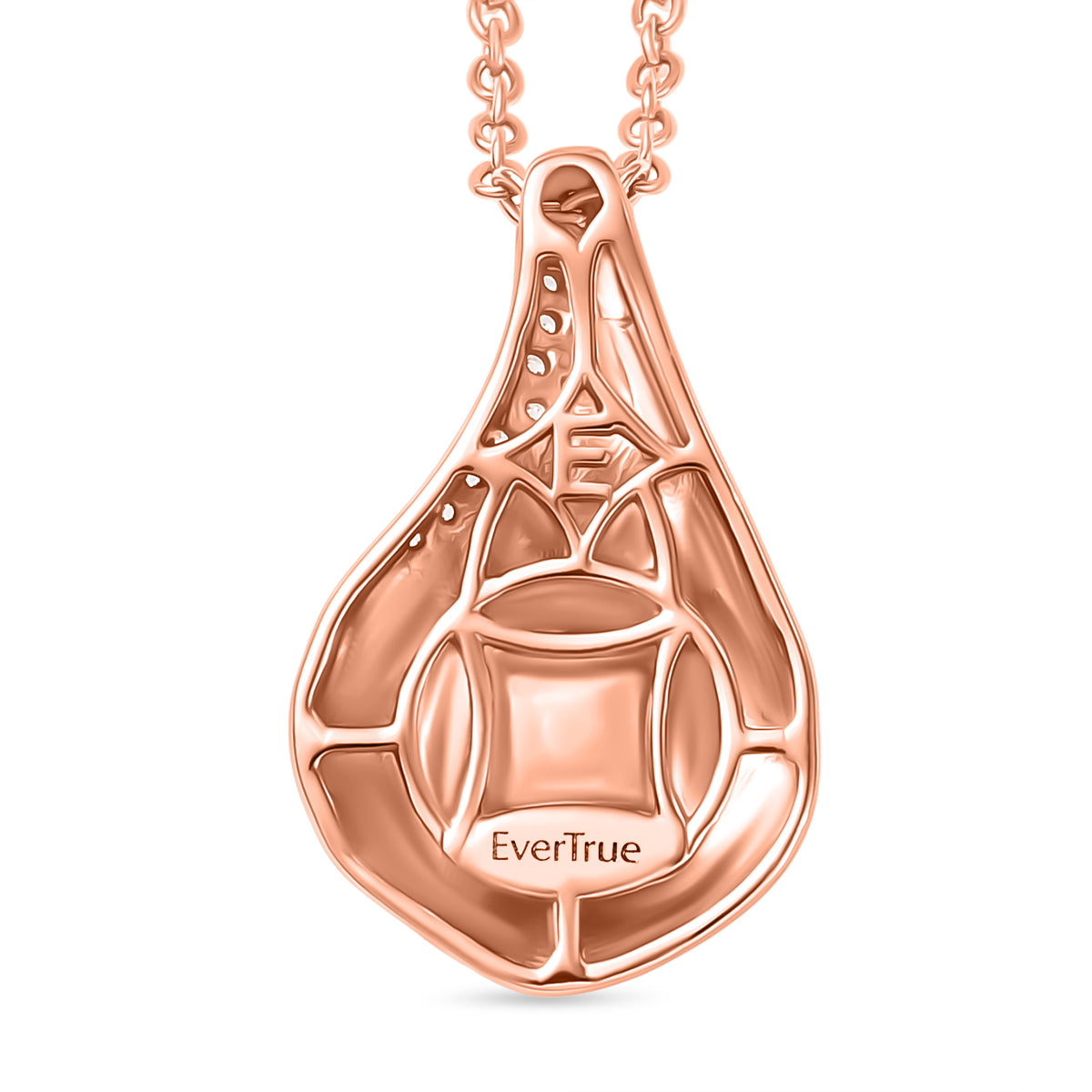 EVER TRUE Pfirsich-Süßwasser Perle (9-9.5 mm), Weißer Zirkon Anhänger, roséfarbenes nickelfreies Messing, 316L Edelstahlkette 50 cm