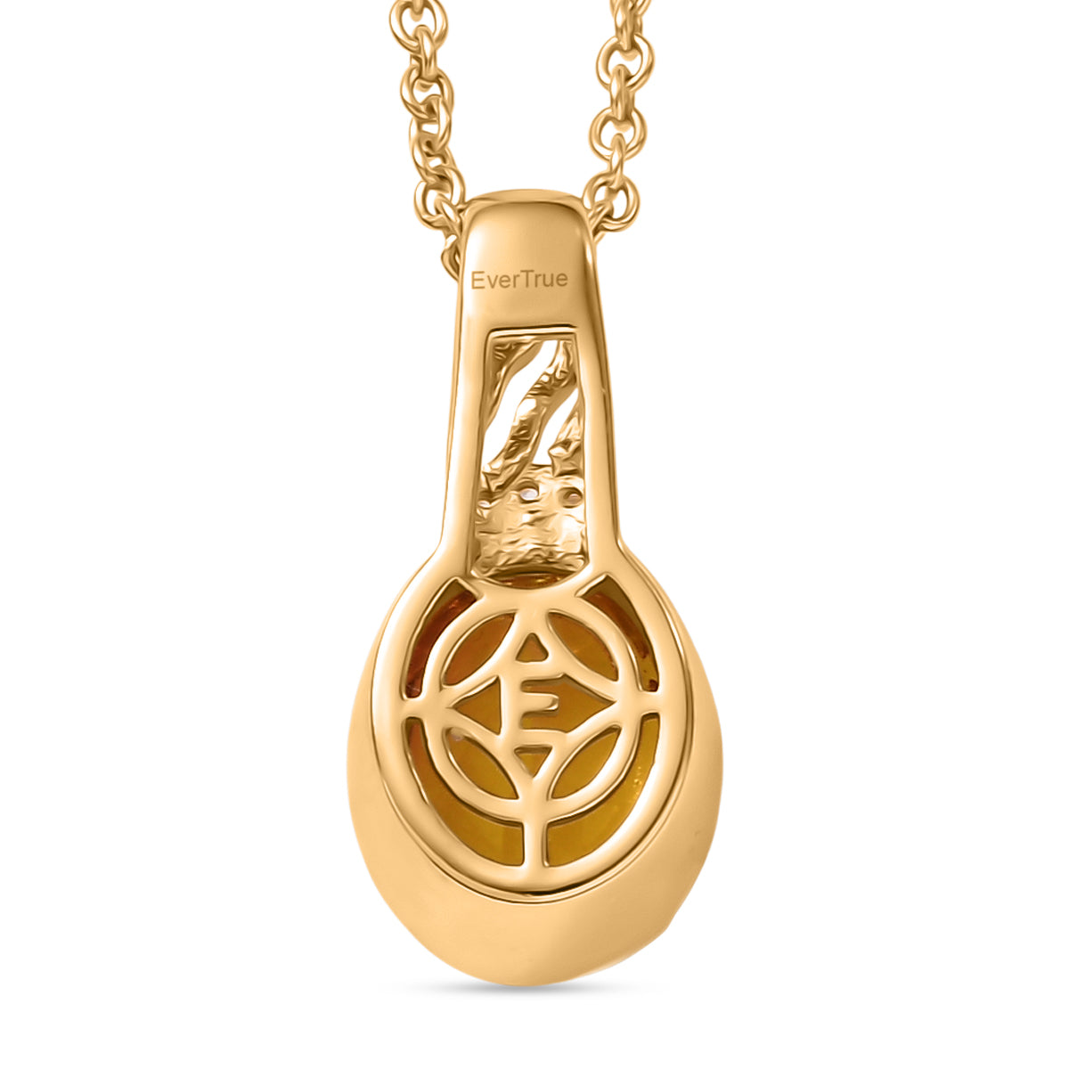 EVER TRUE Feuerflammen-Design - Sphaleros Quarz-Triplette, Weißer Zirkon Anhänger, goldfarbenes nickelfreies Messing, 316L Edelstahlkette 50 cm, ca. 3.19 ct