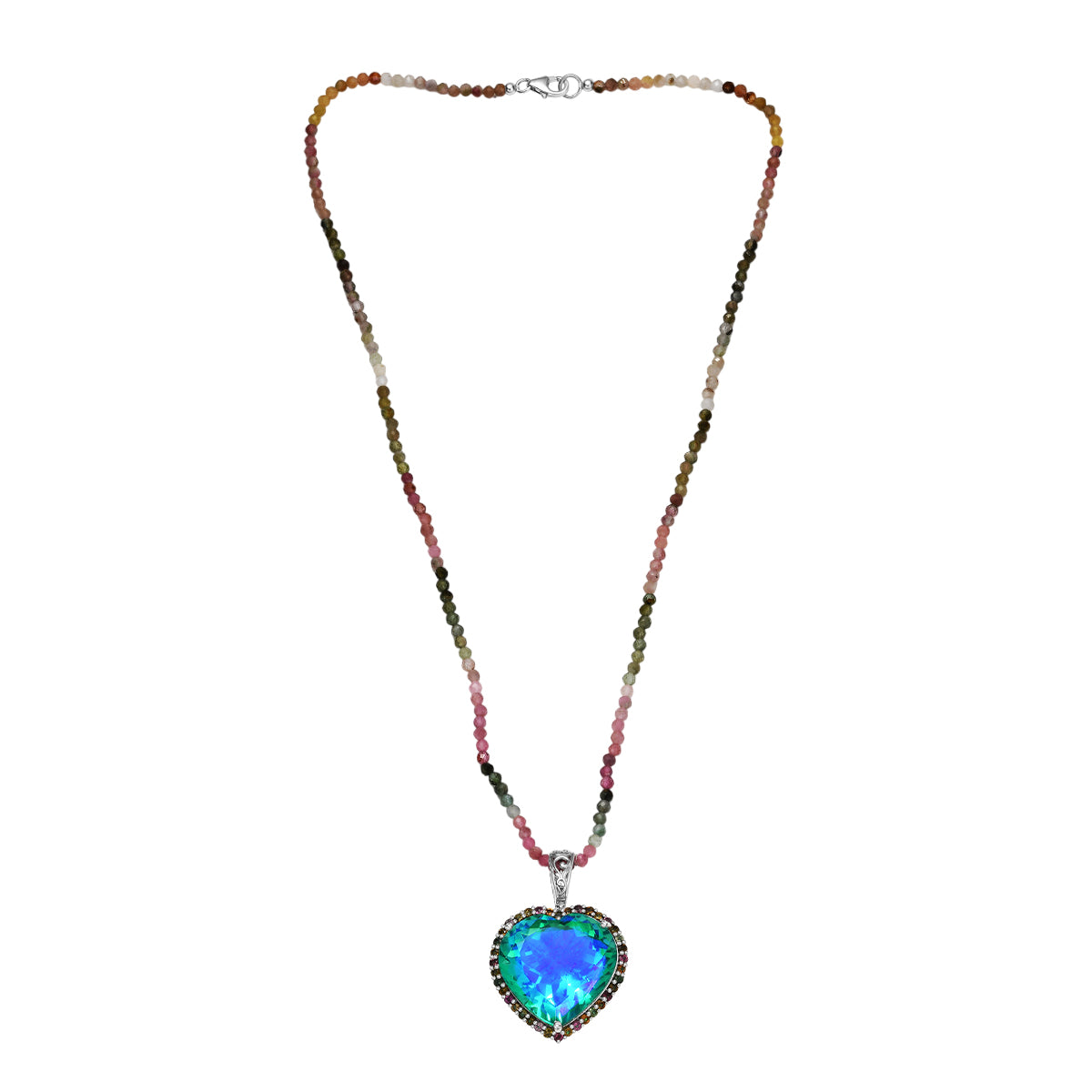 D'Joy Pfau Quarz Triplette, Mehrfarbig-Turmalin Schmuckset ca. 50 cm 925 Silber rhodiniert ca. 83,86 ct.