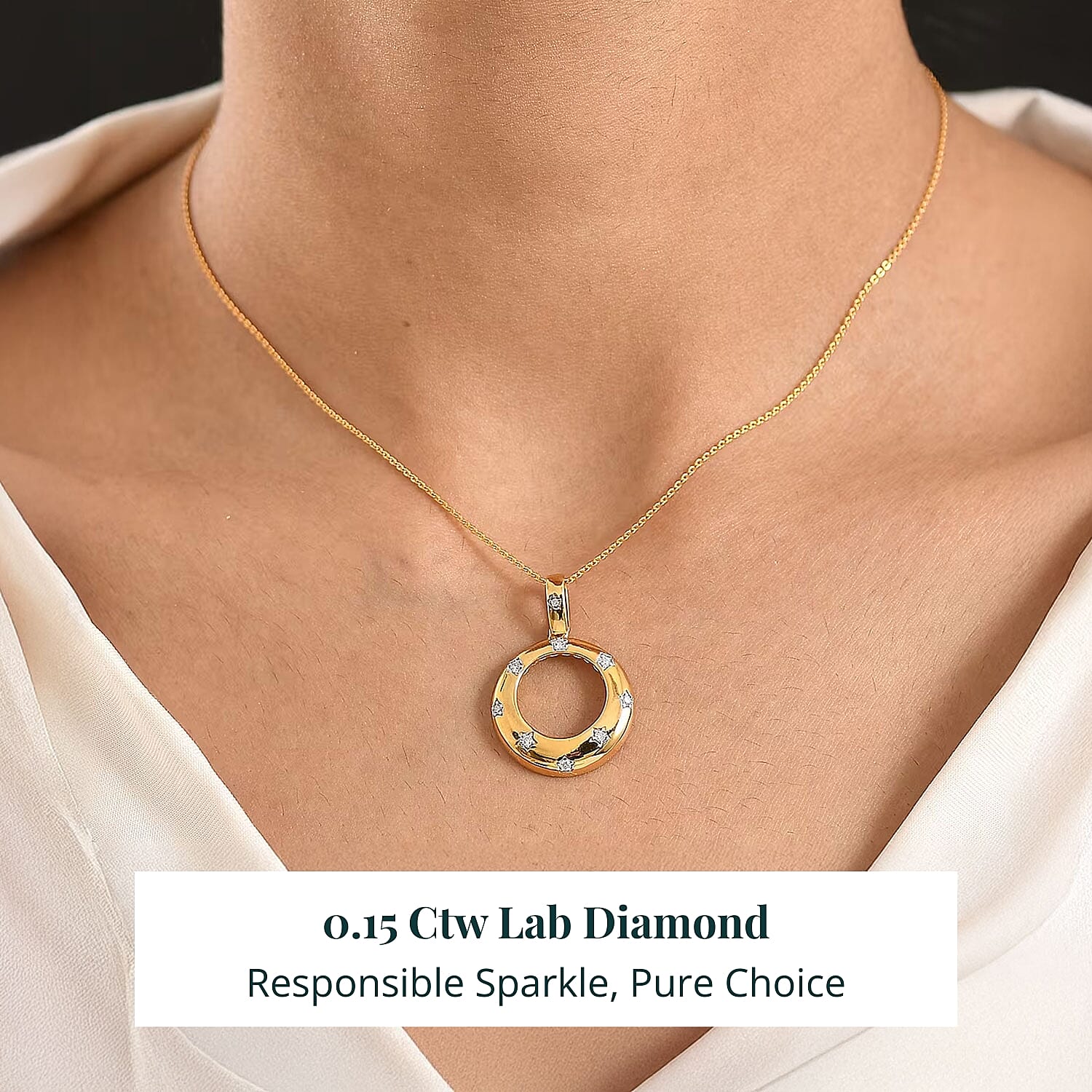 D'Joy Lab Grown Diamant SI-GH Schmuckset ca. 50 cm 925 Silber 750 Gelbgold vermeil ca. 0.15 ct