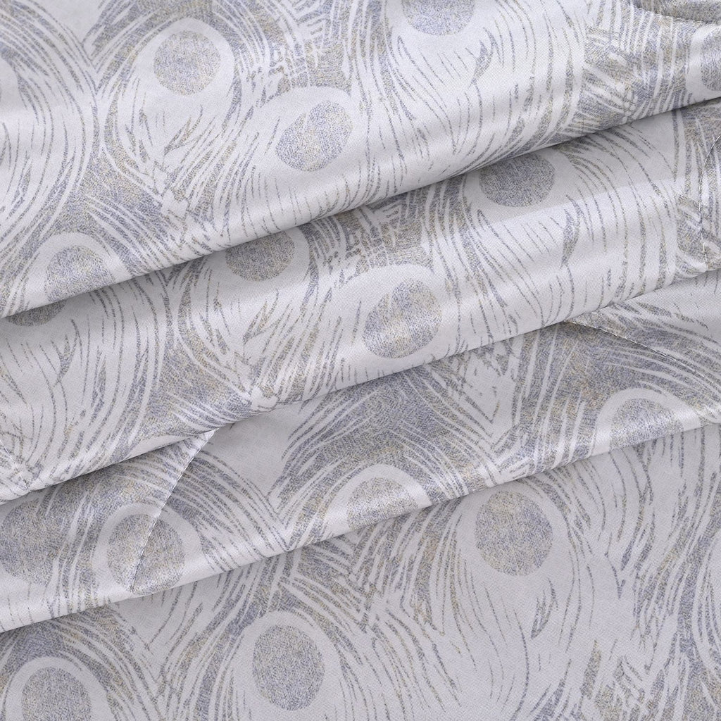SERENITY NIGHT High-Tech Cooling-Steppdecken-Set mit edler, temperaturregulierender Maulbeeren-Seiden-Füllung und MOP Knöpfe, 135x200 - 40x80 cm, Pfau, Silber