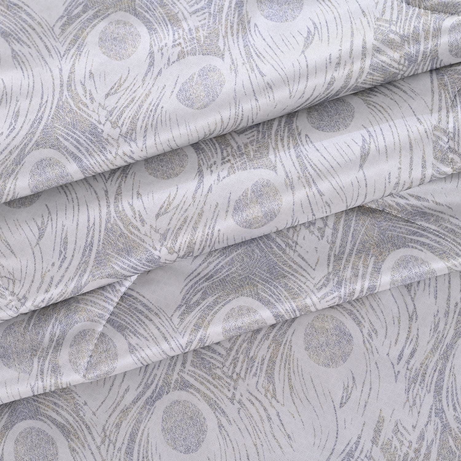 SERENITY NIGHT High-Tech Cooling-Steppdecken-Set mit edler, temperaturregulierender Maulbeeren-Seiden-Füllung und MOP Knöpfe, 135x200 - 40x80 cm, Pfau, Silber