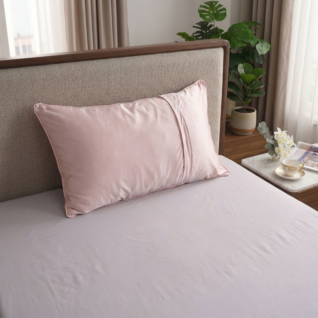 SERENITY NIGHT High-Tech Cooling-Steppdecken-Set mit edler, temperaturregulierender Maulbeeren-Seiden-Füllung und MOP Knöpfe, 135x200 - 40x80 cm, Rosa