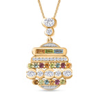 GP Art Deco Kollektion - Weißer Zirkon Anhänger mit Kette, ca. 50 cm 925 Silber 750 Gelbgold Vermeil ca. 6.32 ct
