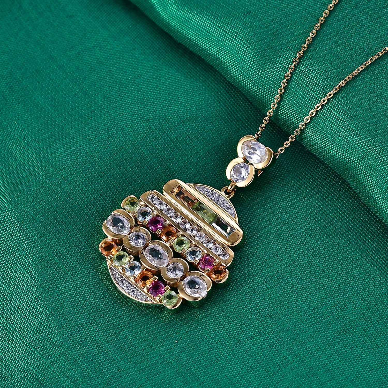 GP Art Deco Kollektion - Weißer Zirkon Anhänger mit Kette, ca. 50 cm 925 Silber 750 Gelbgold Vermeil ca. 6.32 ct