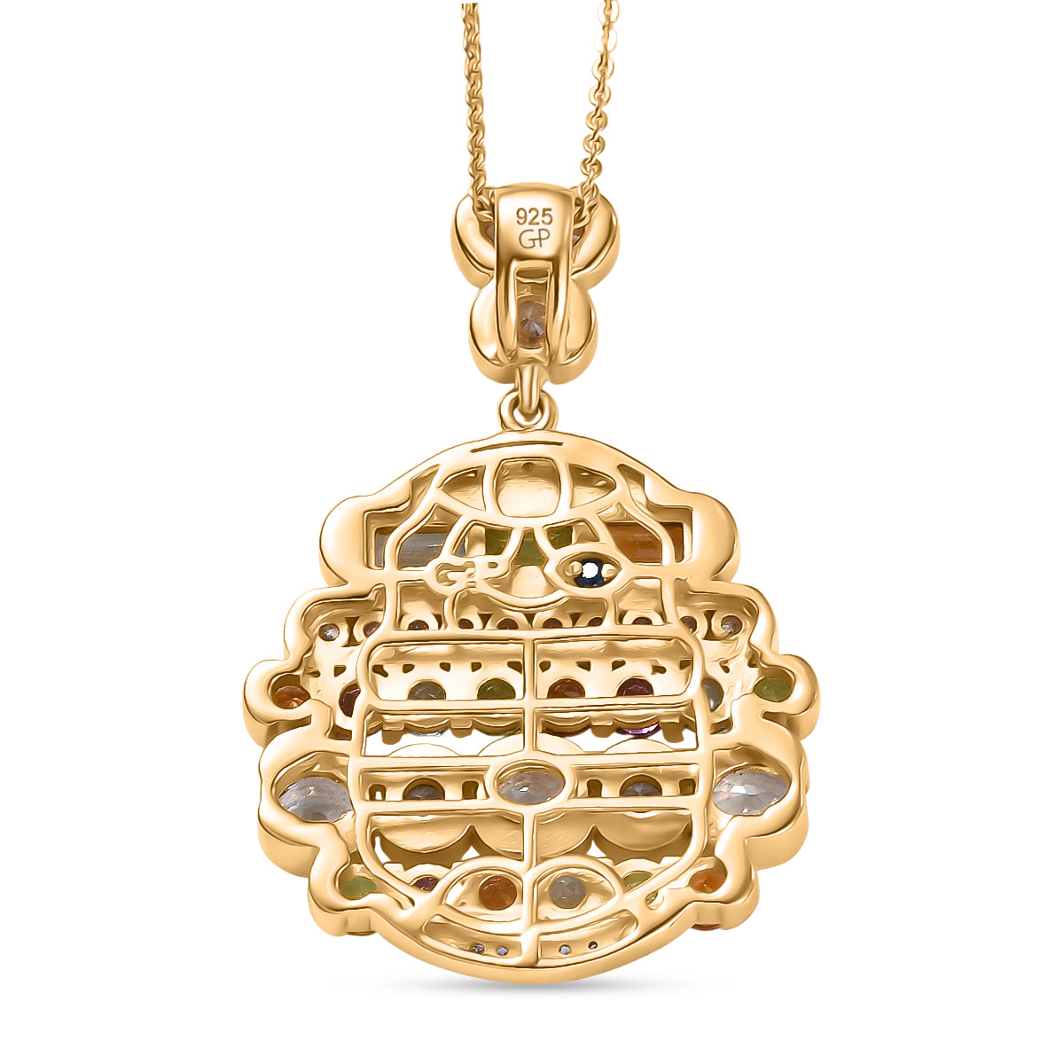 GP Art Deco Kollektion - Weißer Zirkon Anhänger mit Kette, ca. 50 cm 925 Silber 750 Gelbgold Vermeil ca. 6.32 ct